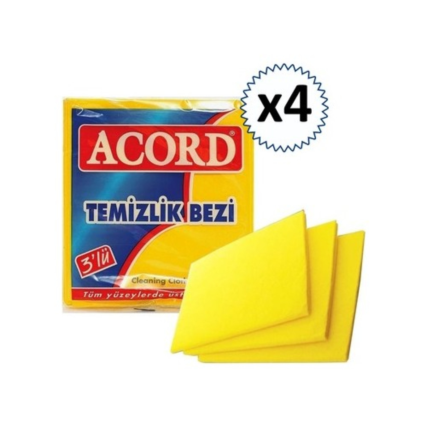 Acord Temizlik Bezi 35x40 cm 3'lü Sarı 4 Paket