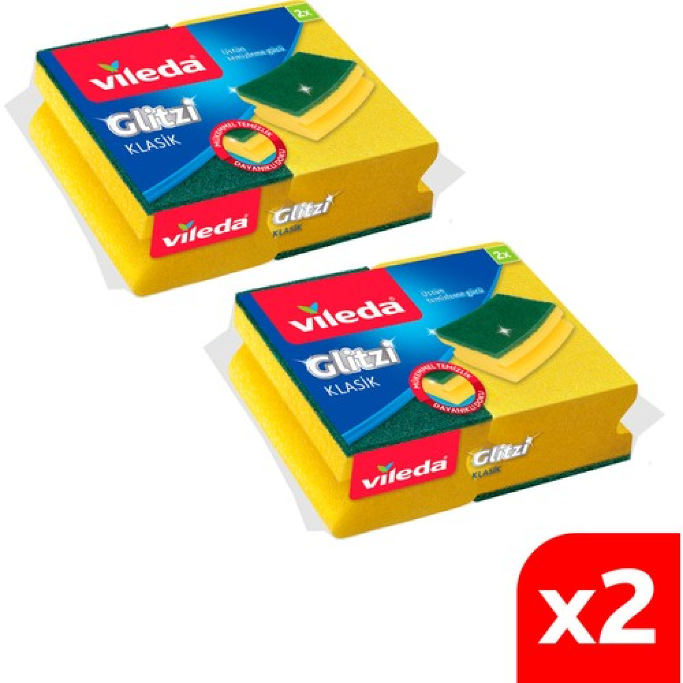 Vileda Klasik Oluklu Bulaşık Süngeri Yeşil 2'li, 2 Paket
