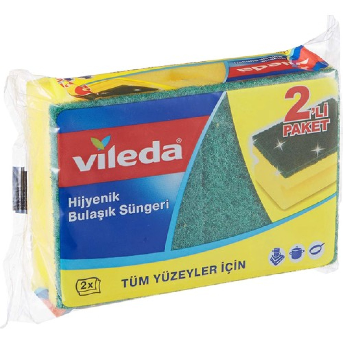 Vileda Klasik Oluklu Bulaşık Süngeri Yeşil 2'li, 2 Paket