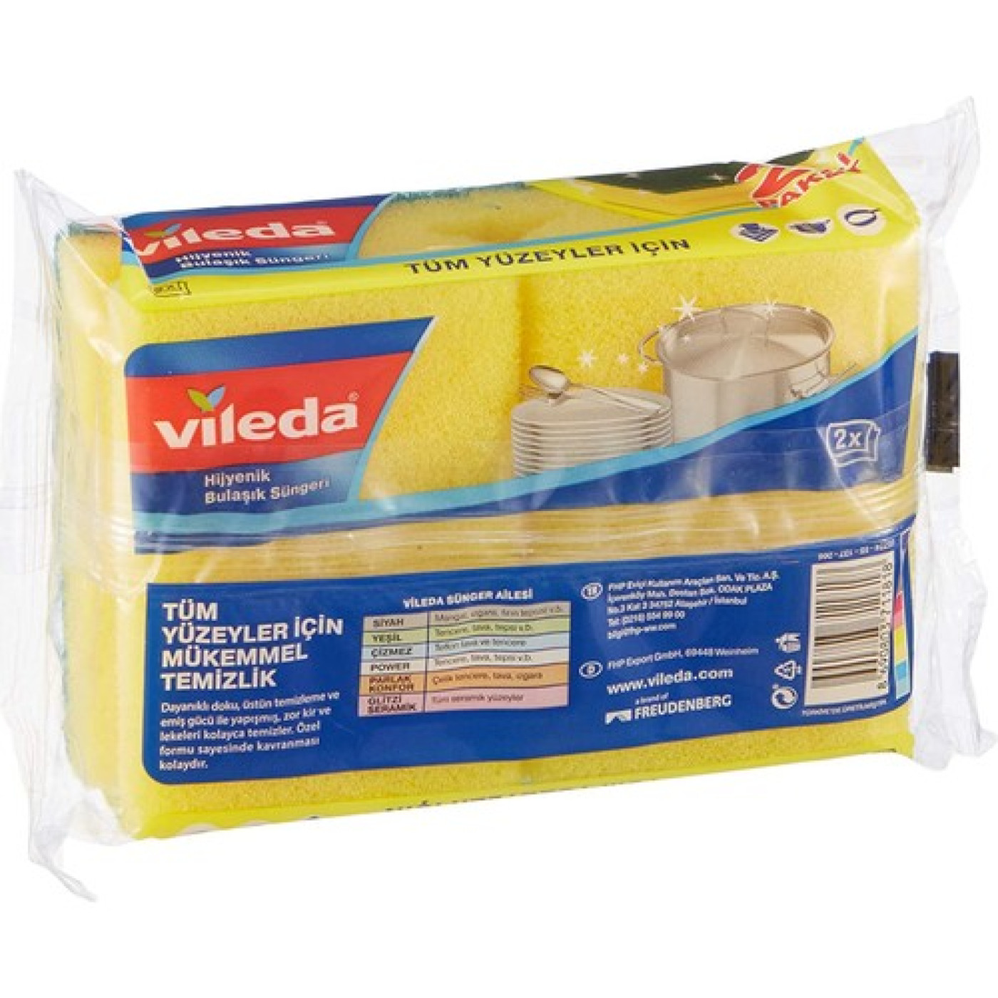Vileda Klasik Oluklu Bulaşık Süngeri Yeşil 2'li, 2 Paket