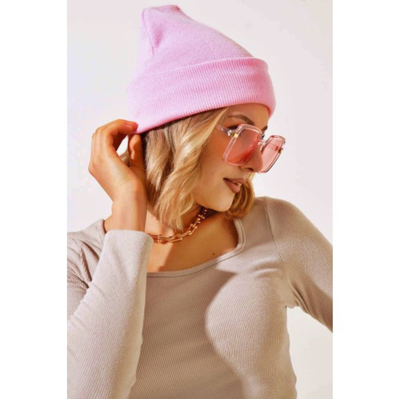 Boldy Unisex Triko Bere Düz Klasik – Pembe