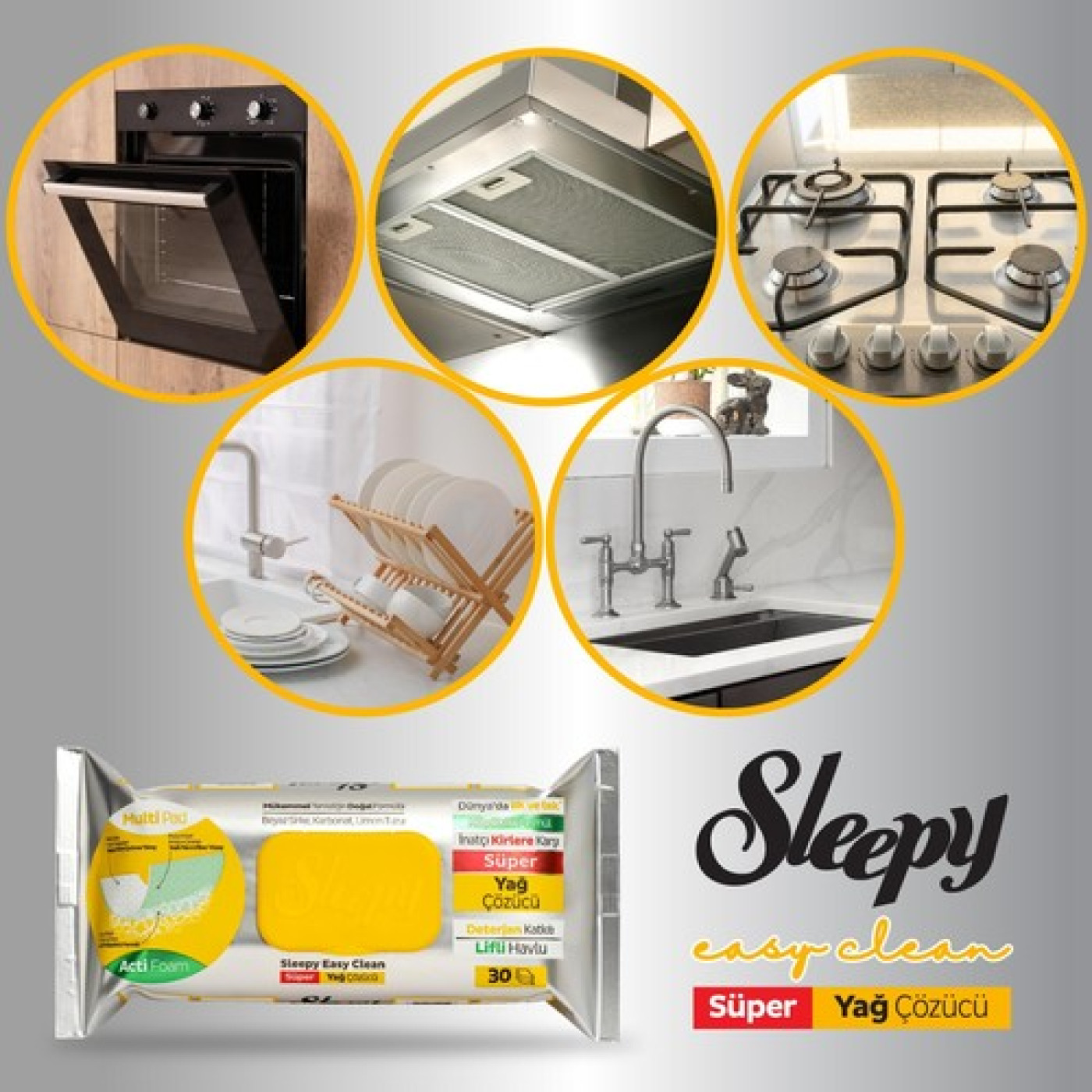 Sleepy Easy Clean Süper Yağ Çözücü Yüzey Temizlik Havlusu 30 Yaprak
