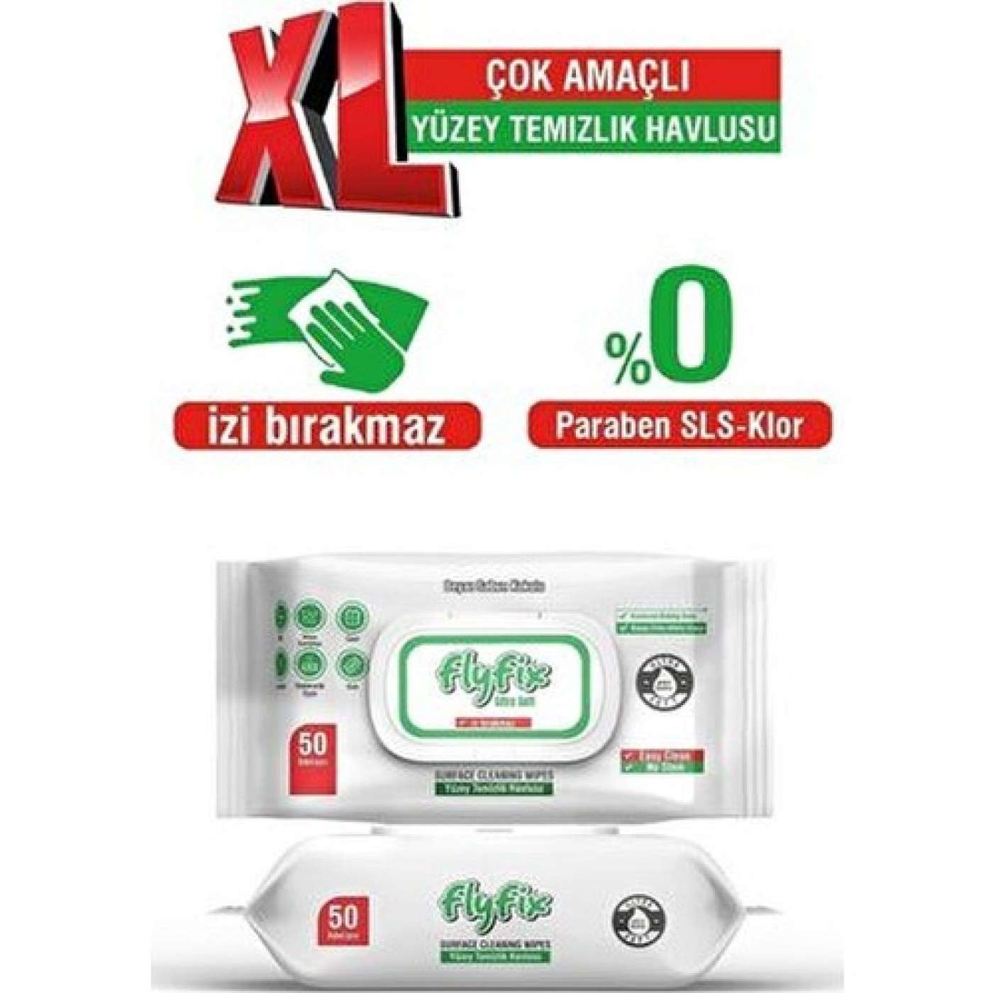 Flyfix Easy Clean Yüzey Temizlik Havlusu – Beyaz Sabun Katkılı, 50 Yaprak