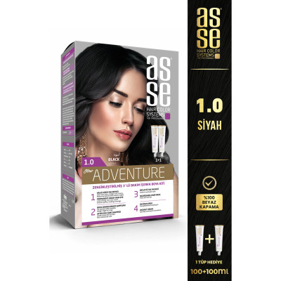 Asse Adventure Set Saç Boyası No:1.0 Siyah – Kalıcı, İkili Kullanım Seti