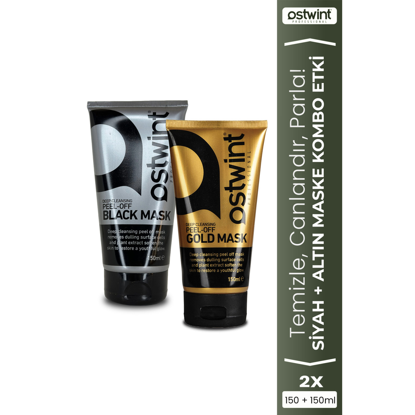 Ostwint Soyulabilir Yüz Maskesi Seti – Gold ve Black, 2 x 150 ml
