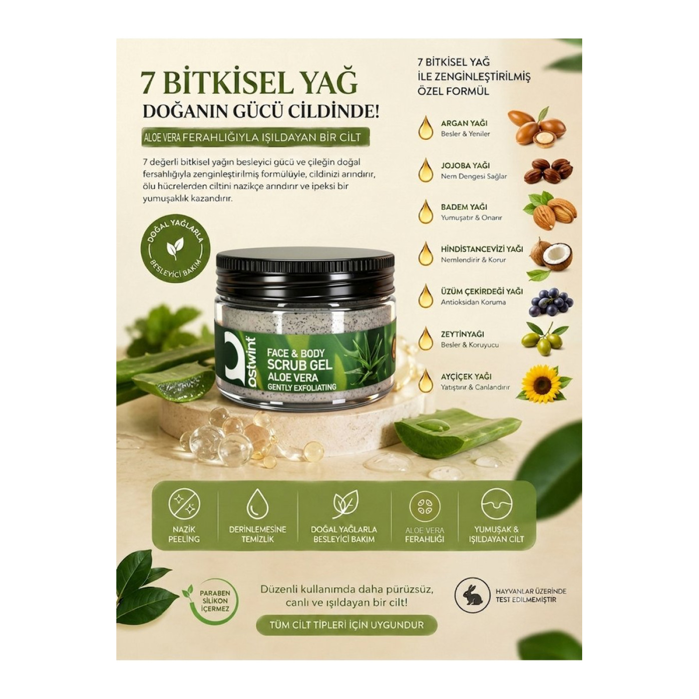 Ostwint Scrub Jel Aloe Vera Özlü Yüz ve Vücut Peelingi 300 ml