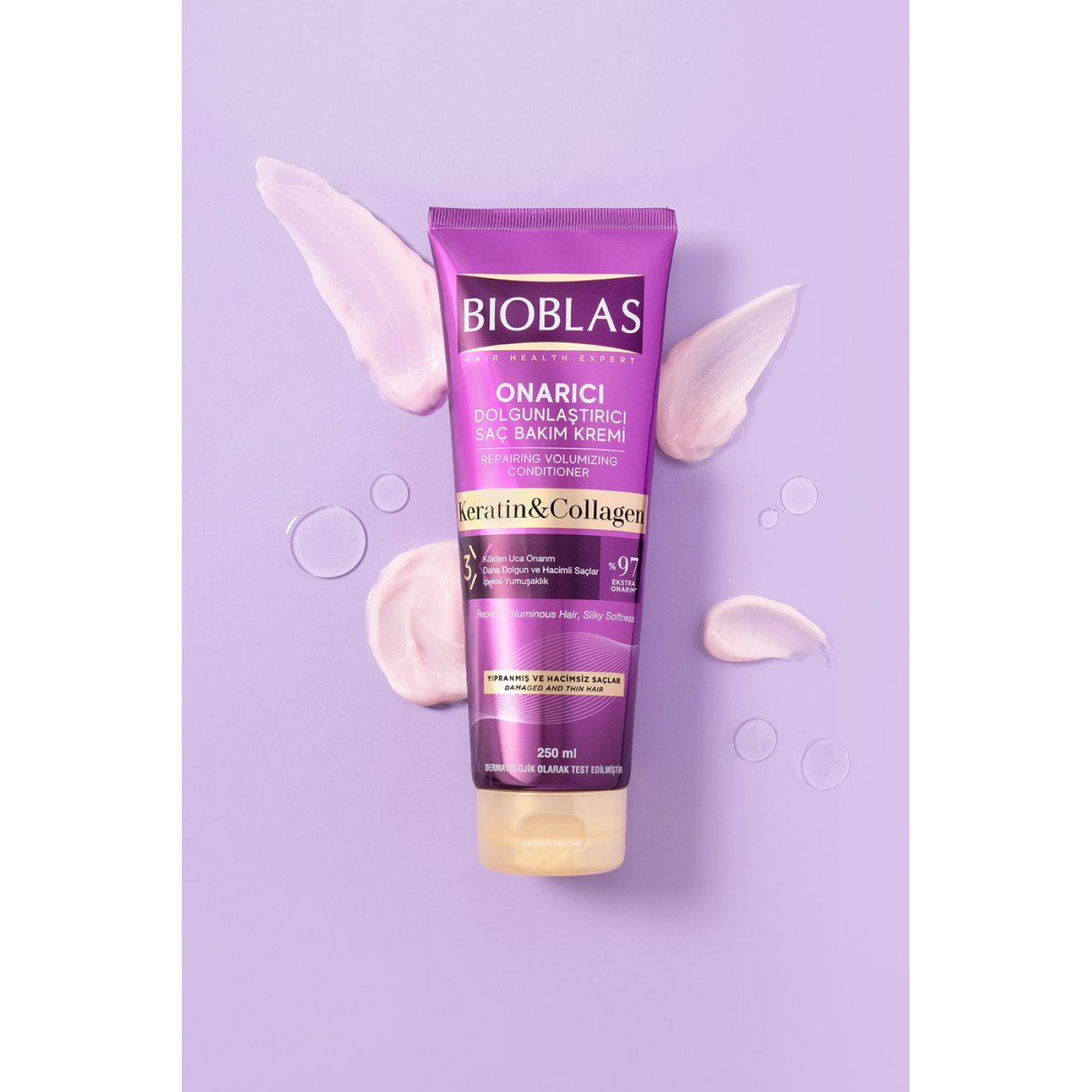 Bioblas Keratin & Kolajen Saç Bakım Kremi 250 ml – Onarıcı, İnce ve Yıpranmış Saçlar İçin