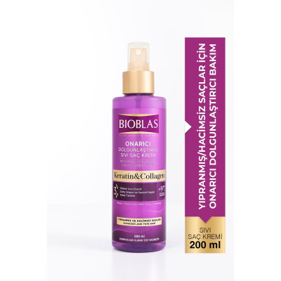 Bioblas Keratin Kolajen Sıvı Saç Kremi 200 ml – Onarıcı, Dolgunlaştırıcı, Kolay Tarama