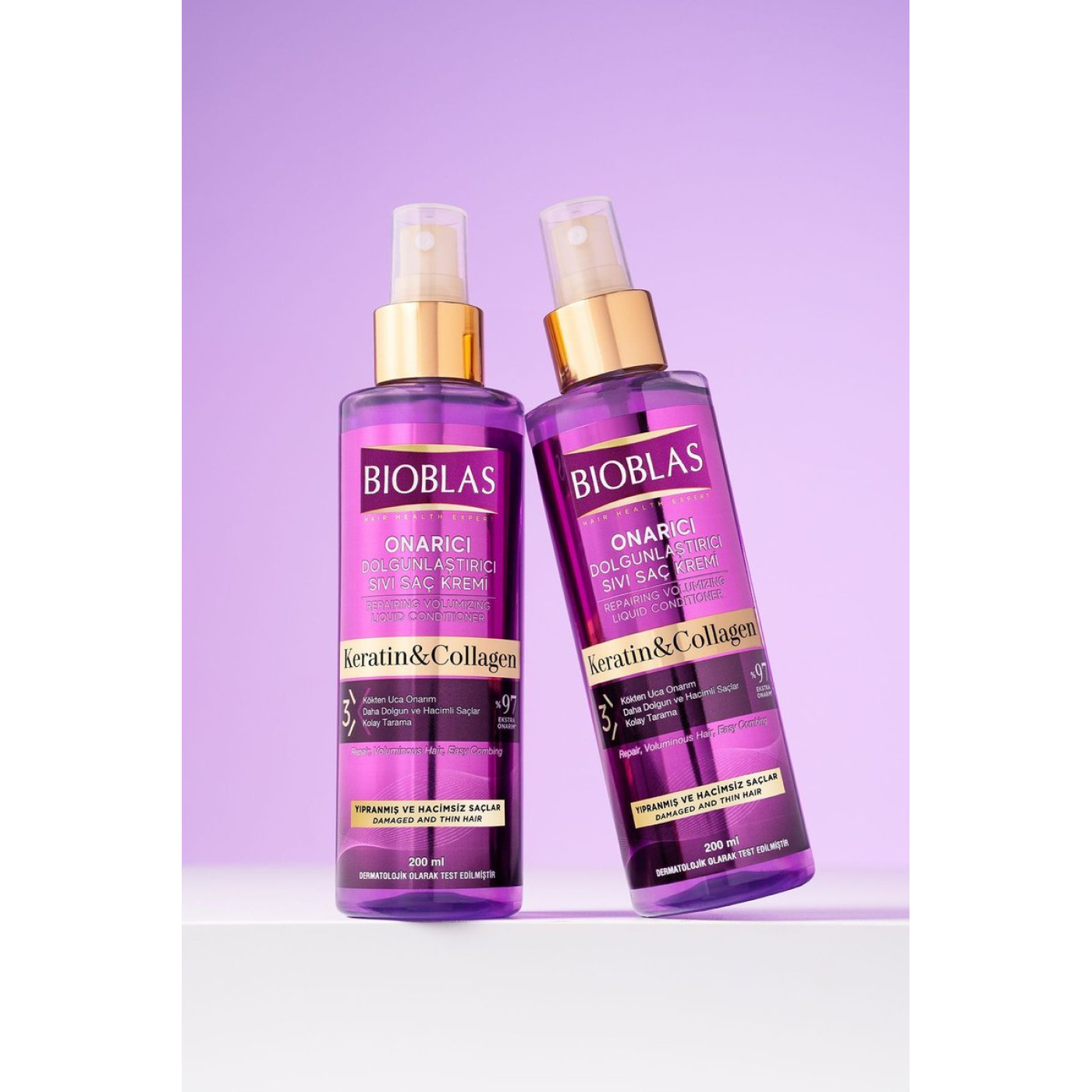 Bioblas Keratin Kolajen Sıvı Saç Kremi 200 ml – Onarıcı, Dolgunlaştırıcı, Kolay Tarama