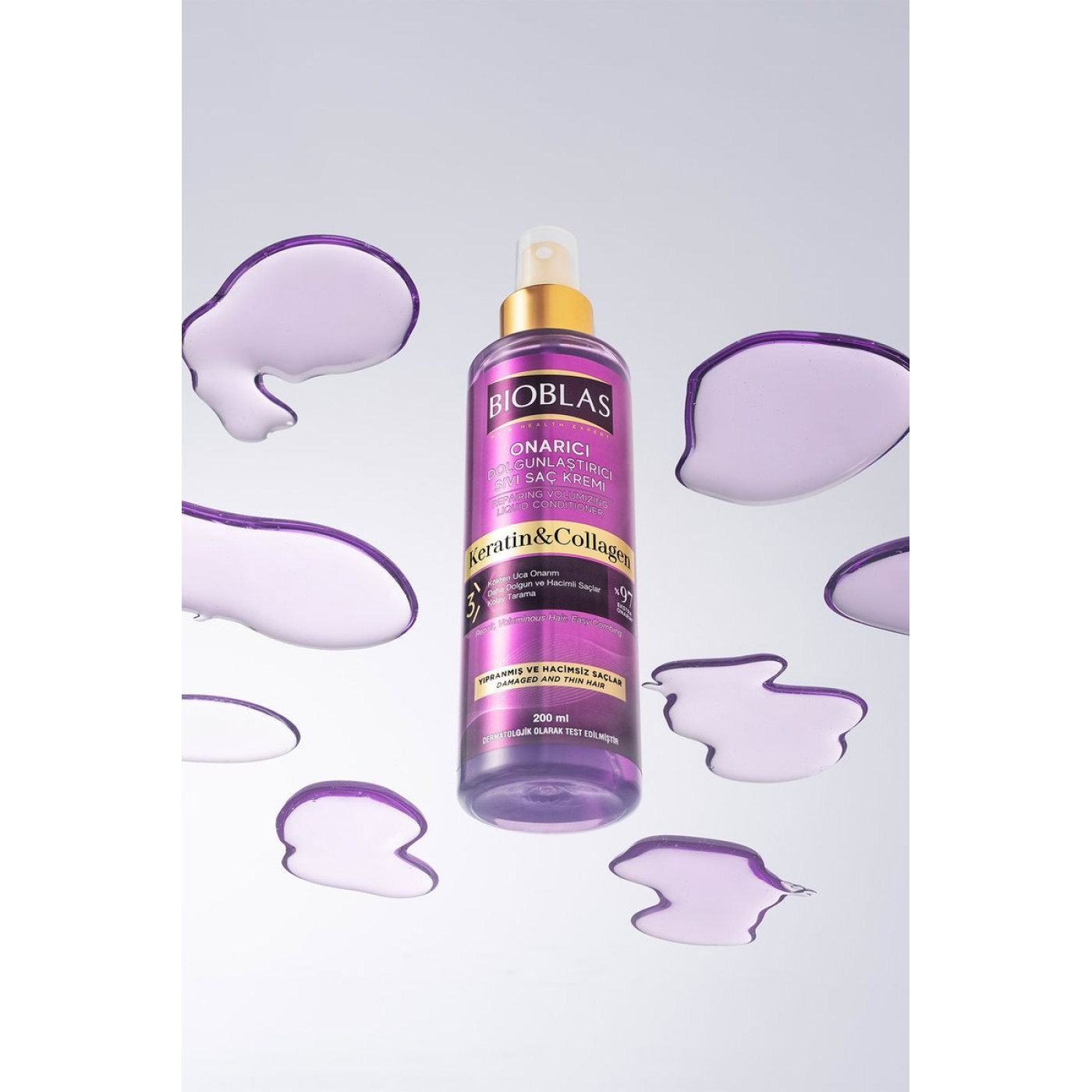 Bioblas Keratin Kolajen Sıvı Saç Kremi 200 ml – Onarıcı, Dolgunlaştırıcı, Kolay Tarama