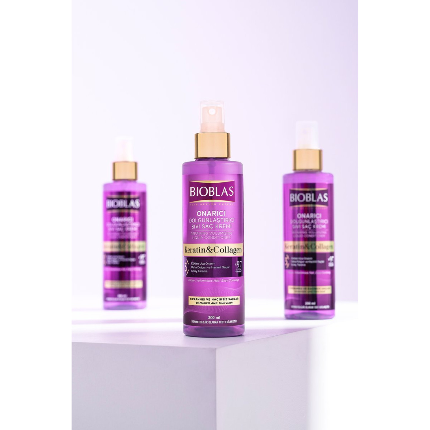 Bioblas Keratin Kolajen Sıvı Saç Kremi 200 ml – Onarıcı, Dolgunlaştırıcı, Kolay Tarama