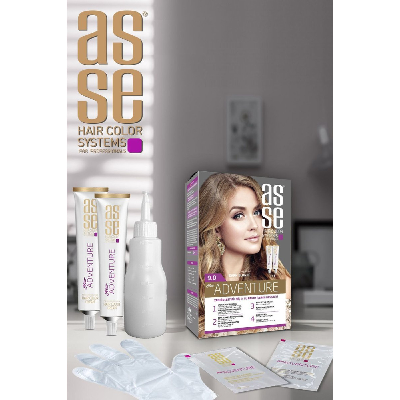 Asse Adventure Set Saç Boyası No:9.0 Koyu Sarı – Kalıcı Krem Boya