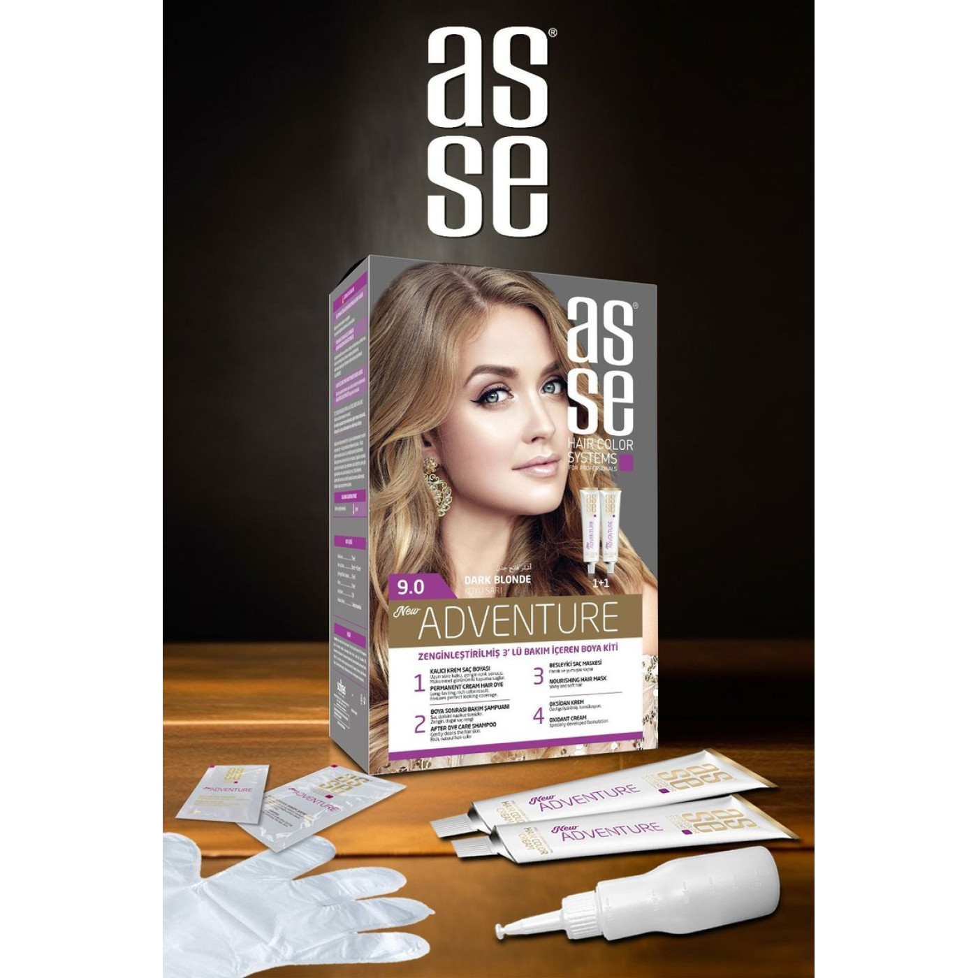 Asse Adventure Set Saç Boyası No:9.0 Koyu Sarı – Kalıcı Krem Boya