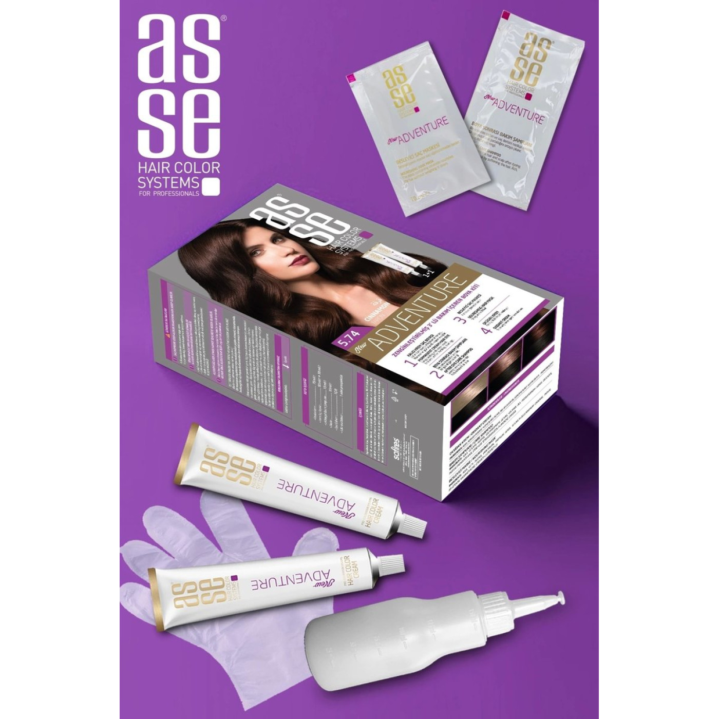 Asse Adventure Set Saç Boyası No:5.74 Tarçın – Kalıcı Krem Boya, 1+1 İki Kullanım