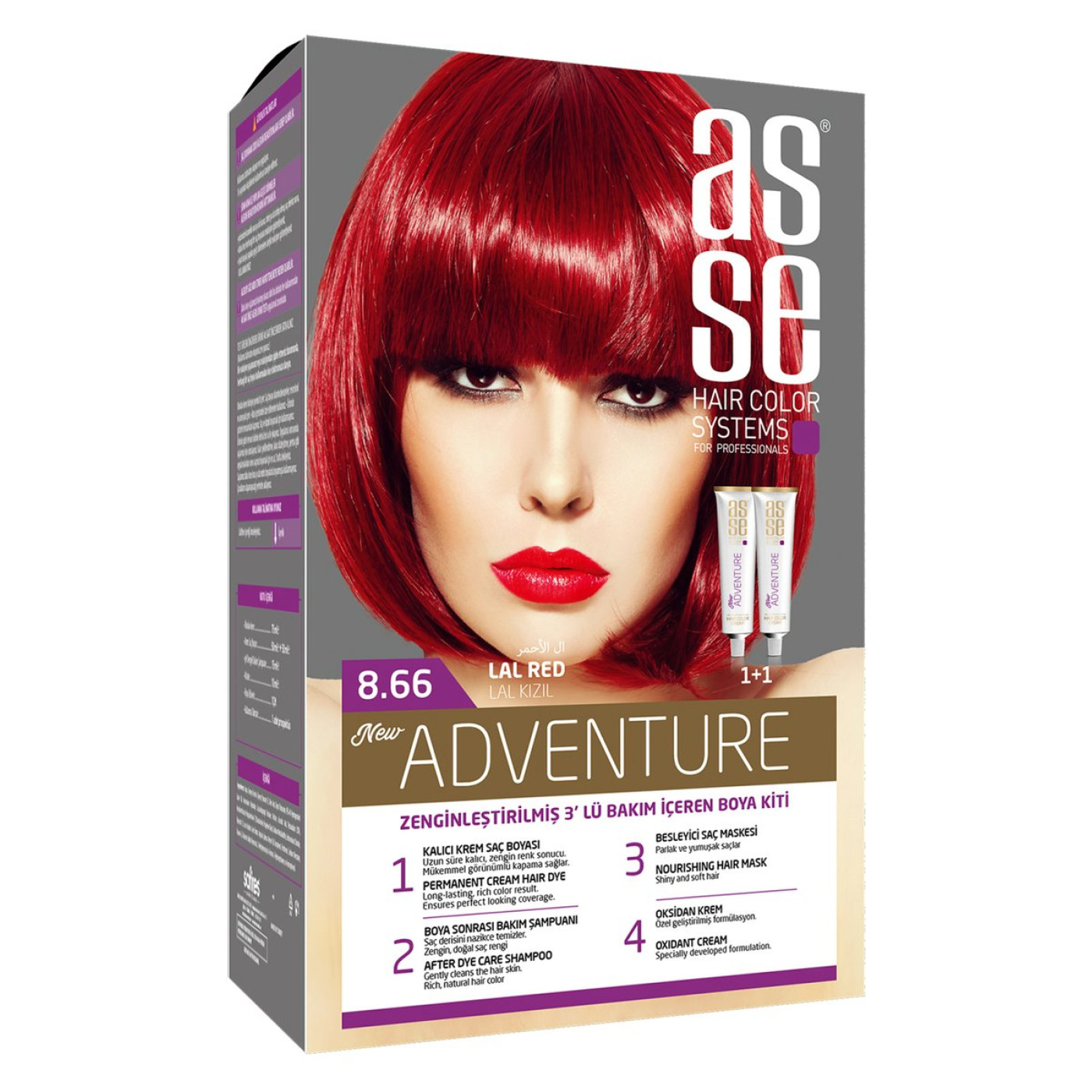 Asse Adventure Set Saç Boyası No:8.66 Lal Kızıl – Kalıcı Krem Boya, 1+1 İki Kullanım