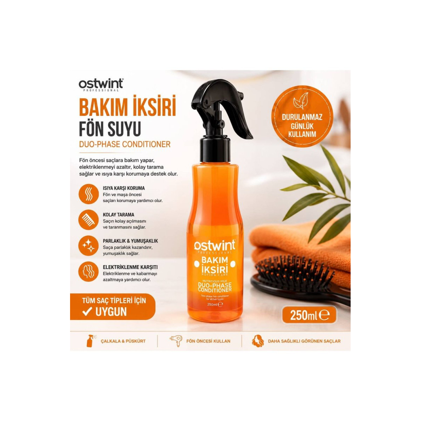 Ostwint Bakım İksiri Fön Suyu 250 ml – Besleyici Sütlü Çift Fazlı Saç Bakım Spreyi