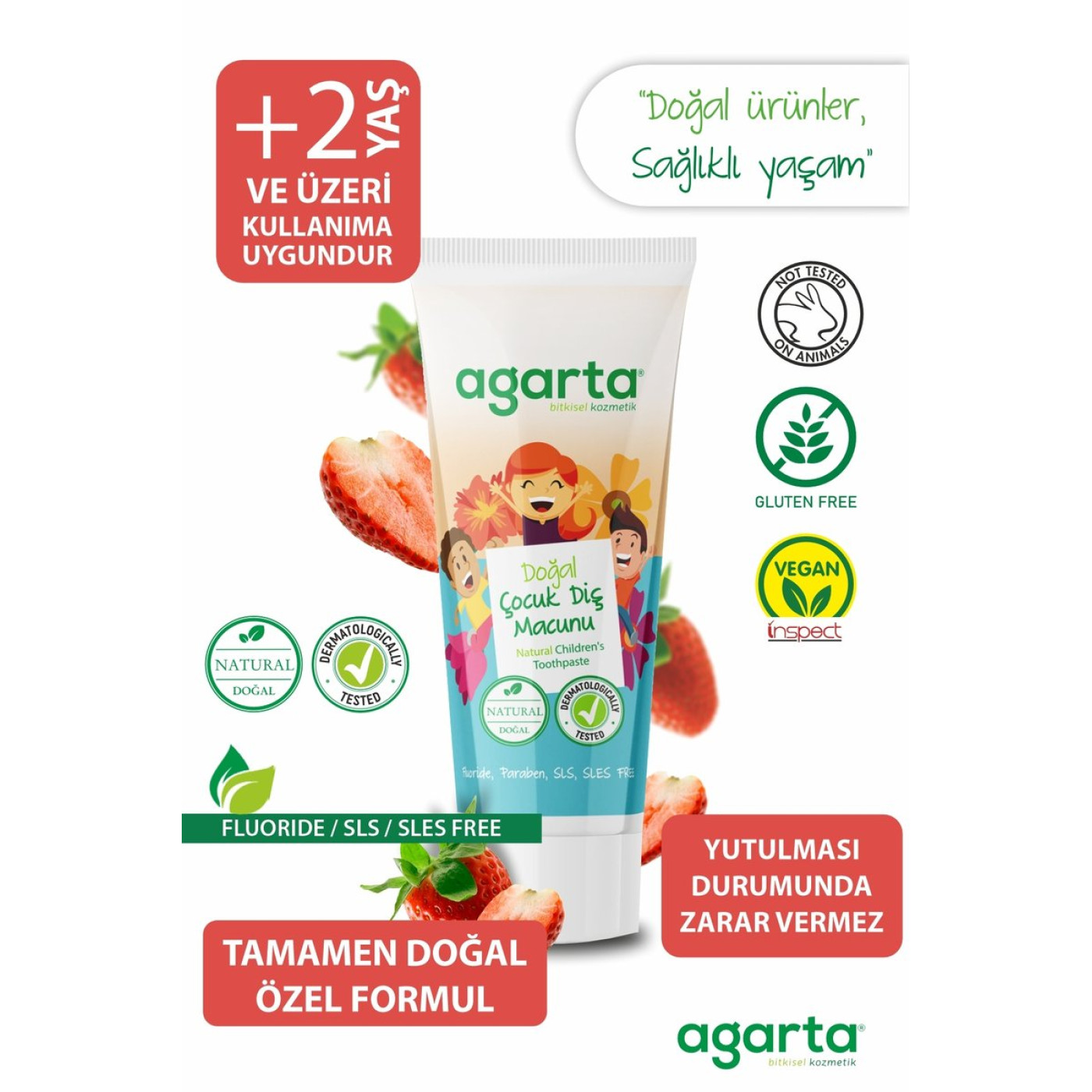Agarta Çilekli Çocuk Diş Macunu 75 ml – Florürsüz