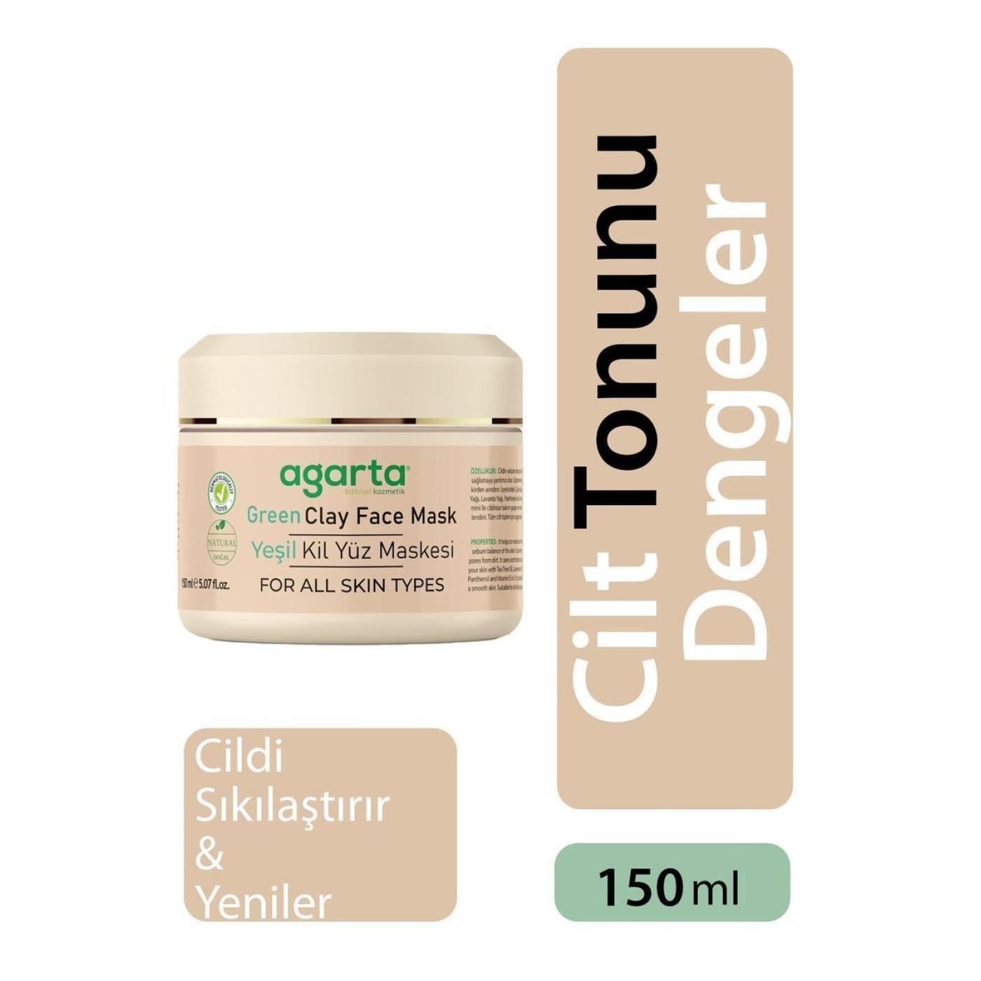 Agarta Yeşil Kil Maskesi 150 ml – Çay Ağacı ve Lavanta Özlü
