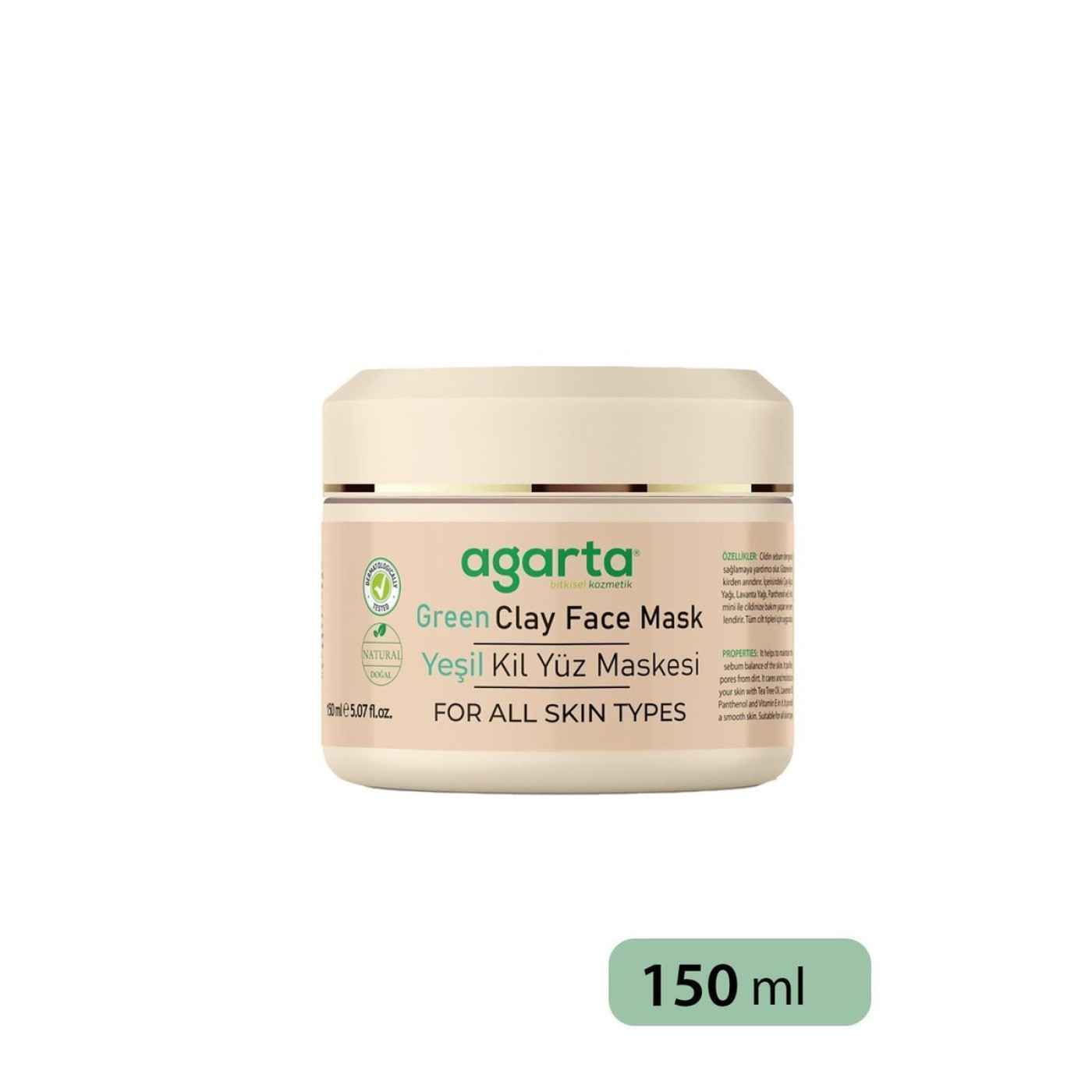 Agarta Yeşil Kil Maskesi 150 ml – Çay Ağacı ve Lavanta Özlü