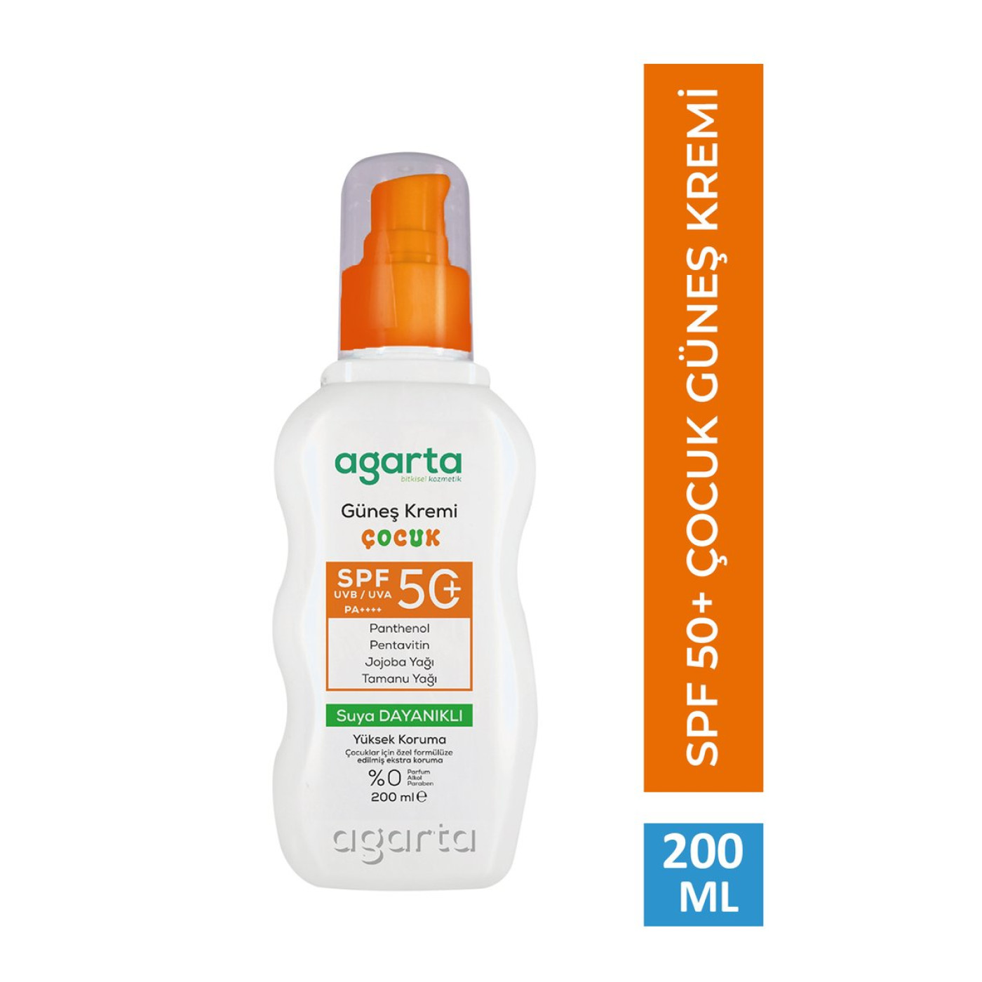 Agarta Kids Suya Dayanıklı Güneş Kremi SPF 50+ 200 ml – Yüz ve Vücut, 3 Yaş Üstü
