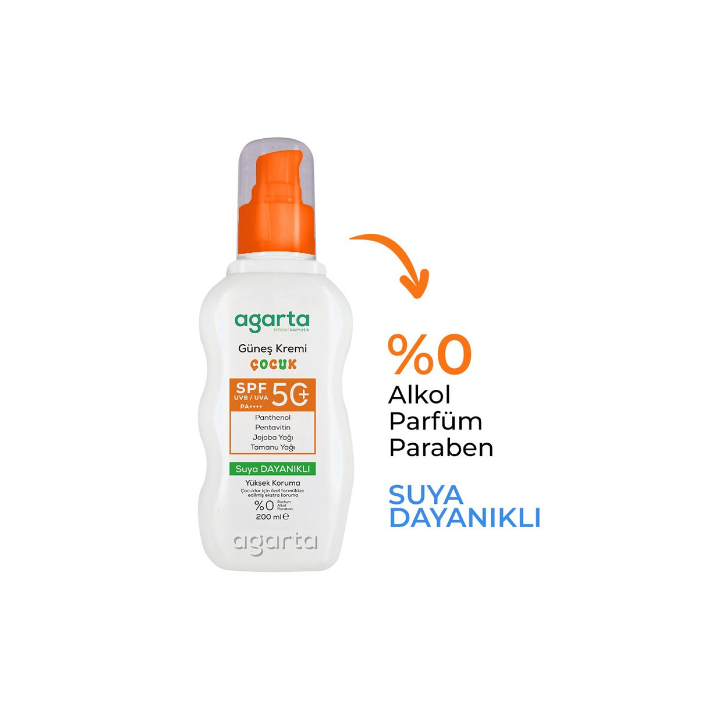 Agarta Kids Suya Dayanıklı Güneş Kremi SPF 50+ 200 ml – Yüz ve Vücut, 3 Yaş Üstü