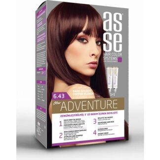 Asse Adventure Set Saç Boyası, Kalıcı ve Canlı Renkler 1+1 İki Kullanım Seti (No:6.43 Koyu Kumral Bakır Dore)