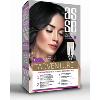Asse Adventure Set Saç Boyası, Kalıcı ve Canlı Renkler 1+1 İki Kullanım Seti (No:1.0 Siyah)
