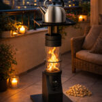 Mini Pelet SobaMetal Üst Tablalı, Kestane & Çay Kullanımlı, Balkon ve Bahçe Uyumlu